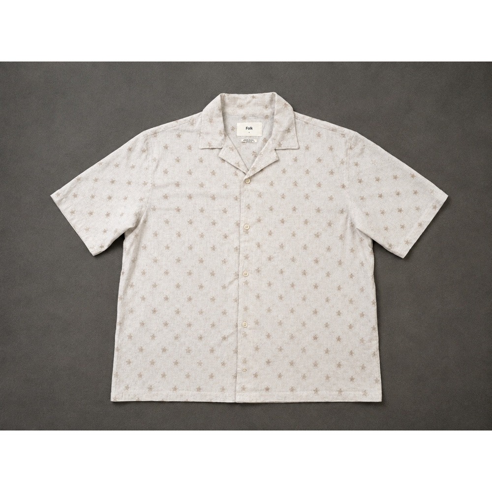 Folk Comet Embroidered SS Shirt Stone Linen Blend Star Pattern JMK/BR/3654 L